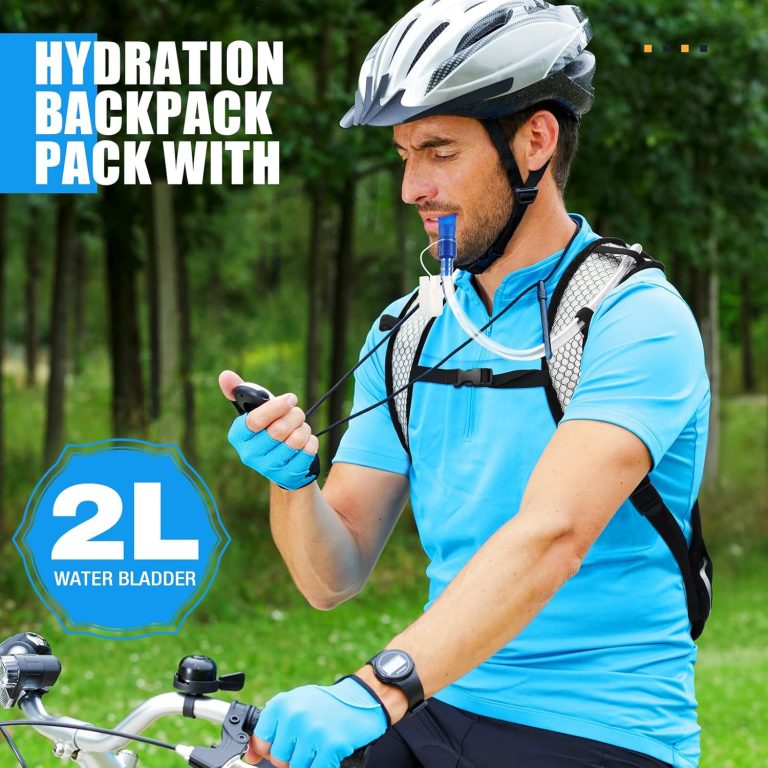 2 Pack Hydration Backpack Pack with 2l Water Bladder, Hydration Water Backpack with Hydration Bladder Hiking Running Cycling Biking Water Backpack for Men and Women (Blue, White)