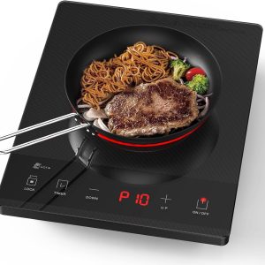 Electric Hot Plate Single Burner Portable Ceramic Cooktop For Cooking Ultra-thin Electric Stove Infrared Burner Cooker,24-Hour Timer Child Safety Lock,Compatible With All Cookware 1800W
