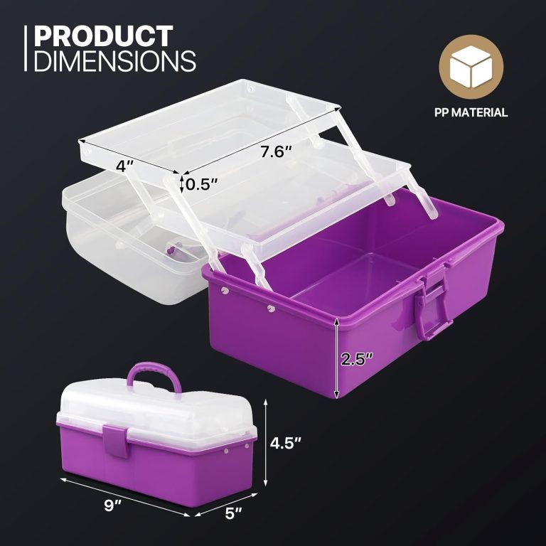 MoNiBloom Portable Tackle Box Organizer with Handle, 3-Layer Compartment Plastic Storage Tool Box Waterproof Container Case for Fishing Tackles, Makeup, Hair Accessories (Purple)