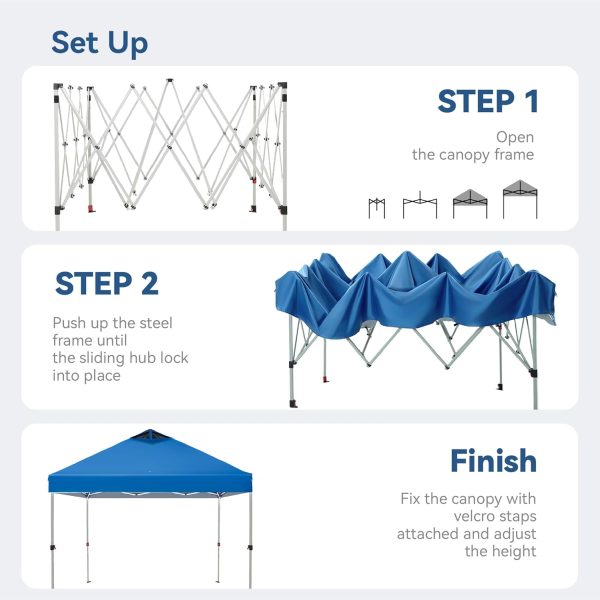 PHI VILLA Outdoor Pop up Canopy 10'x10' Tent Camping Sun Shelter-Series Party Tent, 100 Sq. Ft of Shade (Blue) - Image 6