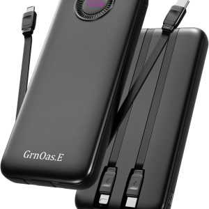 Power Bank,10000mAh 22.5W Max Portable Charger Built in Cables，4 Outputs 2 Inputs External Phone Powerbank,5V/3A Fast Charging Travel Charger for iPhone Android iPad,(Pearl Black)