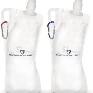 Survivor Filter 1L Clear Collapsible Water Bottles – Travel, Hiking, Foldable, BPA-Free – 2 x 33oz