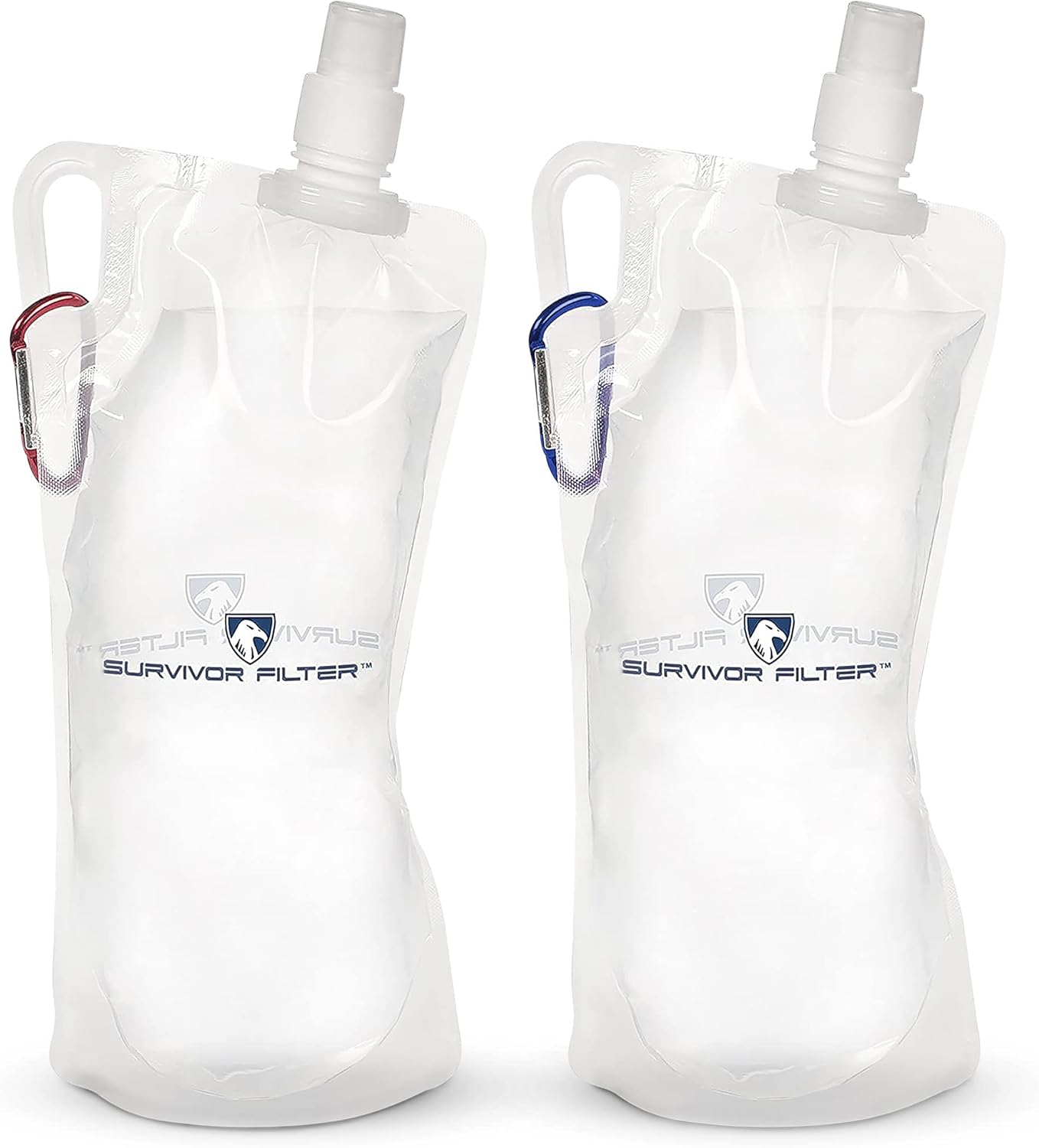 Survivor Filter 1L Clear Collapsible Water Bottles – Travel, Hiking, Foldable, BPA-Free – 2 x 33oz
